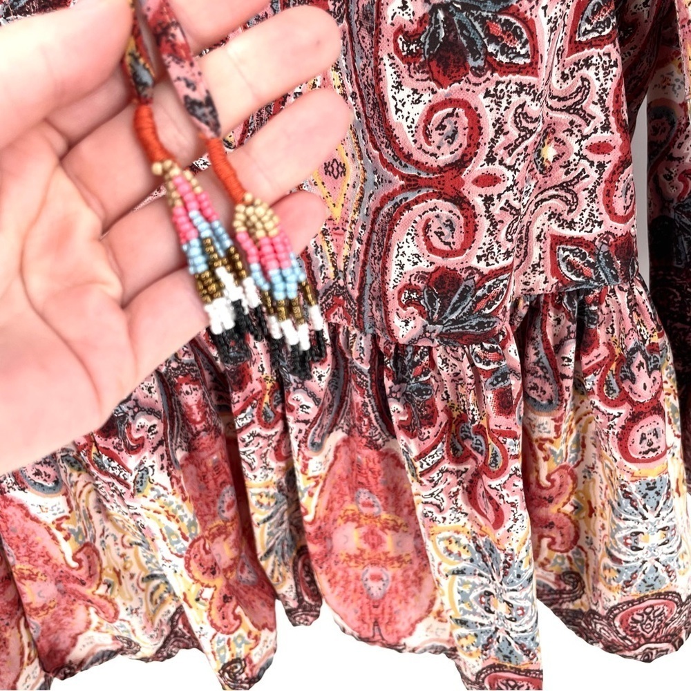 Anthropologie RAGA NWT Evalona Paisley Boho Blouse Peasant Red Bell Sleeve Top - Picture 7 of 9